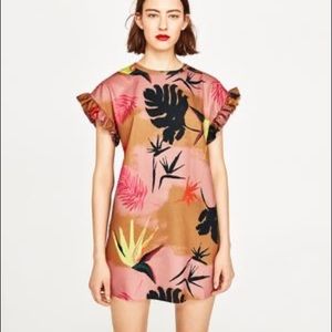ZARA pink tropical print mini dress